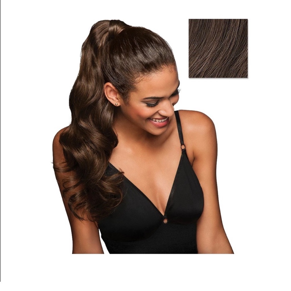 23 inch long wave wrap around ponytail hairpiece for volume & curl R10 Chestnut